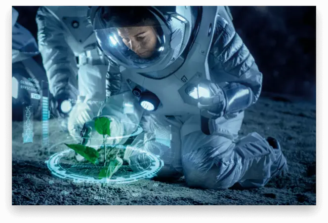 an astronaut grows a plant in space
