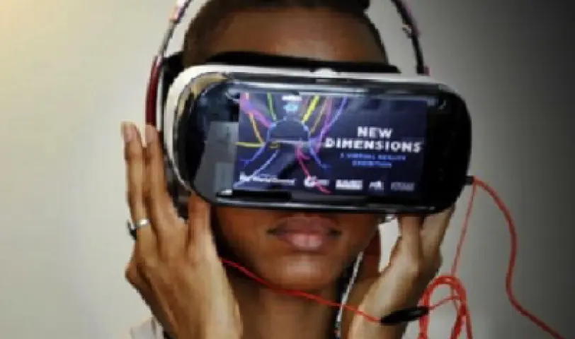 a woman in a VR headset